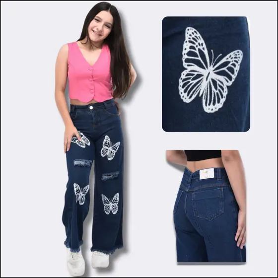 Calça Estampada Wide Leg Jeans Infantil Juvenil Menina do 10 aos 16