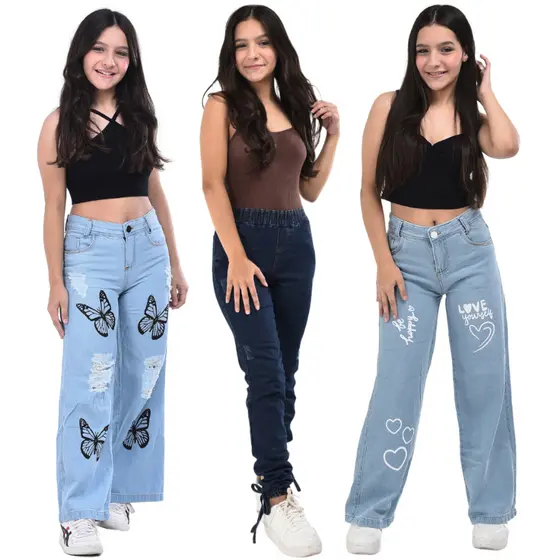 Kit 3 Calças Wide Leg Pantalona Infantil Estilosa menina blogueira