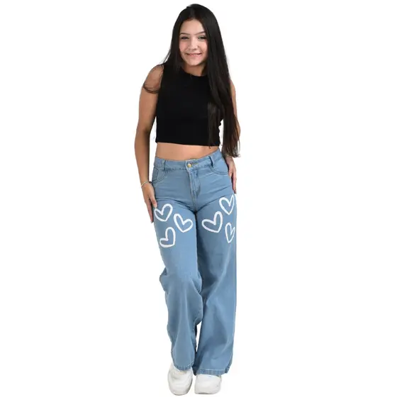 Calça Jeans  Wide Leg Infantil Com Estampa Divertida Conforto e Estilo