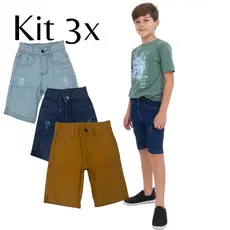 Kit 3 Bermudas Jeans Masculinas  Infantil short menino Juvenil