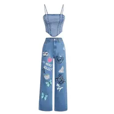 Conjunto Calça Wide Leg e Cropped Feminino estilo Blogueira