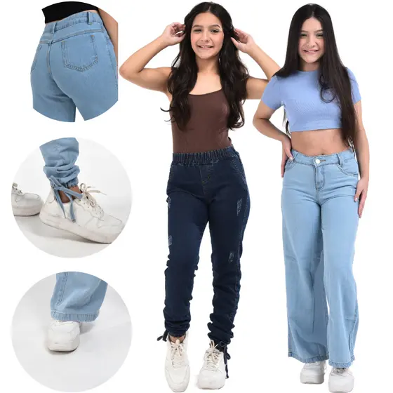 Kit 2 Wide Leg Calça Jeans infantil Juvenil