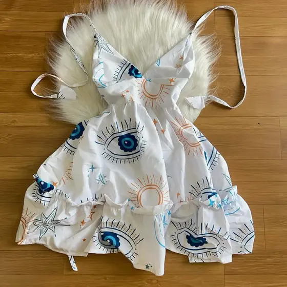 vestido feminino curto rodado estampado amarração nas costas com alcinha regulável estampado floral