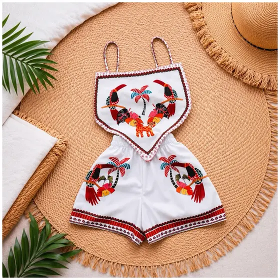 conjunto curto feminino, estampa sublimadas, cropped  lenço de alcinha  look verão, short cintura alta curto, bandana
