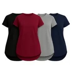 Kit 4 Blusa Plus Size Camiseta Dry Fit Roupa de Academia Feminina Long Line Tapa Bumbum Curvy +