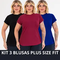 Kit 3 Blusinha Plus Size Fitness Dry Fit Camiseta Treino Respiravel UV Roupa de Academia Feminina