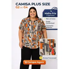 Camisa Feminina Plus Size G2 ao G4 Malha Fria Não Amassa Conforto Garantido Estampa Sortida