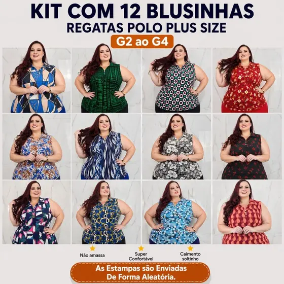 Kit 12 Regatas Plus Size Feminina G2 ao G4 Confortável Leve ⭐ Top Avaliada 💖 Últimas Unidades - Atacado