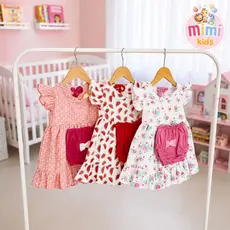 Vestido Infantil Menina Kit 3 Peças Conjunto Feminino Criança Pronta Entrega 0 a 4 Meses Sortidas