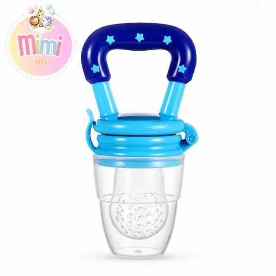 Chupeta Mordedor Alimentadora Bebê De Silicone Porta Fruta Azul e Rosa