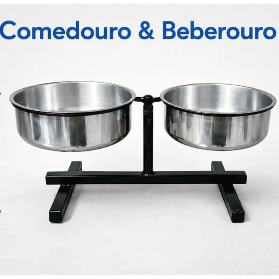 Bebedouro ou Comedouro Pet  Duplo com Regulagem de Altura Para Cachorros e Gatos