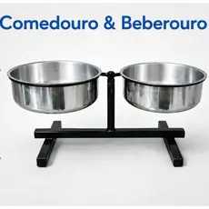 Bebedouro ou Comedouro Pet  Duplo com Regulagem de Altura Para Cachorros e Gatos