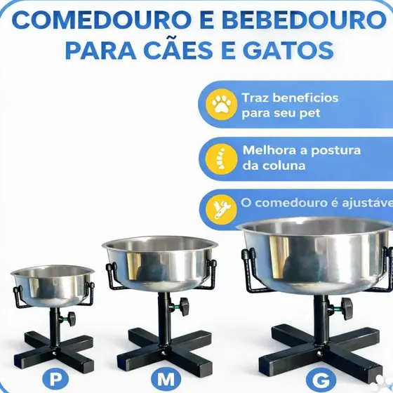 Comedouro ou Bebedouro  Pet Com Regulagem Ajustavel  Elevado Para Caes e Gatos