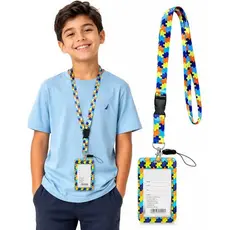 Cordão com porta cracha autismo decorado Porta Crachá Identificação P/ Autismo Autista C/ Cordão