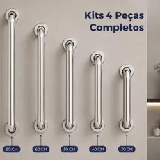 Kit 2 Barra Apoio 60cm 40cm 80cm Antiqueda Inox Banheiro Escada Corrimão Suporte Idosos Alça PCD