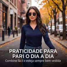 Blusa Feminina De Tricot Gola Polo Listrada Manga Longa Casual