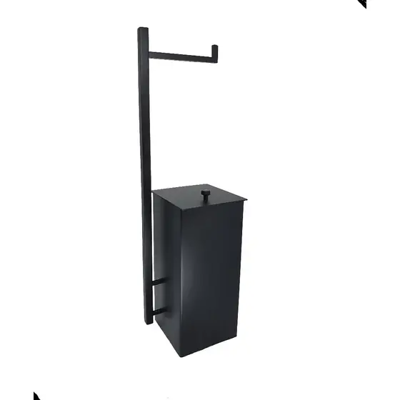 Papeleira Com Lixeira Preta Inox 304