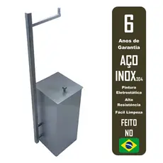 Lixeira Inox Quadrada c/ Papeleira Escovada