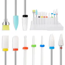 Kit 10 Brocas Cerâmica Polidora Escovinha Caixa Suporte Broca Unhas Gel Alongamento Manicure  Russa