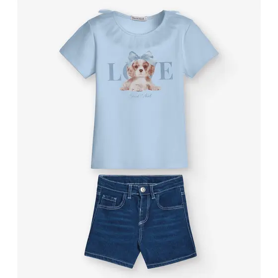 Conjunto Menina Blusa Com Shorts Trick Nick Azul