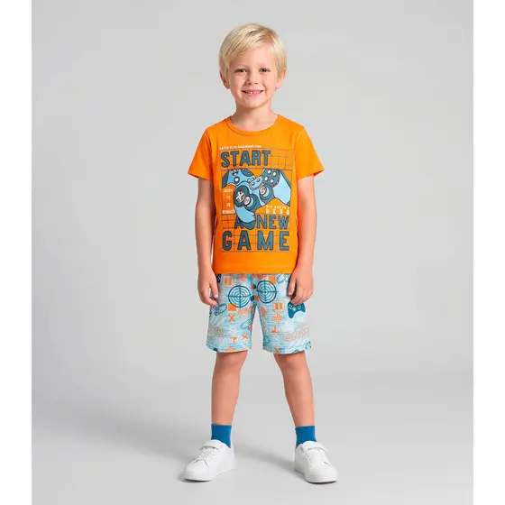 Pijama Infantil Masculino Brilha No Escuro Kappes Laranja
