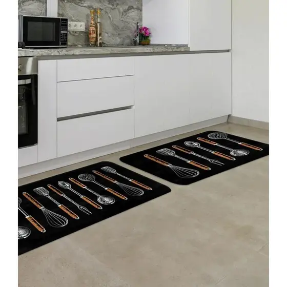 Jogo De Tapetes Para Cozinha Wevans Preto