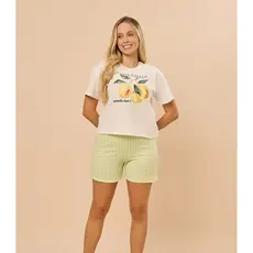 Pijama Feminino Manga Curta Meia Malha Evanilda Bege