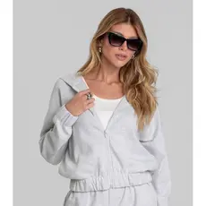 Jaqueta com Capuz Feminino em Suedine Dianna Cinza