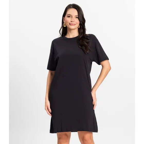 Vestido Básico T-Shirt Feminino Rovitex Preto