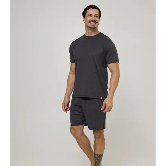 Pijama Curto Masculino Meia Malha Evanilda Preto