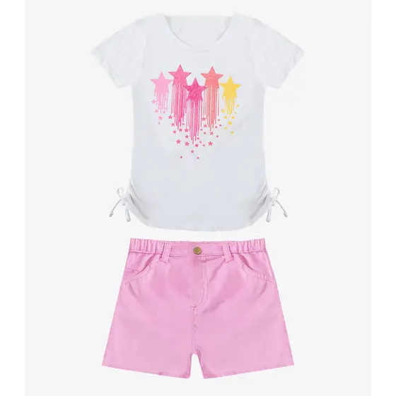 Conjunto Infantil Blusa Com Shorts Rovi Kids Rosa