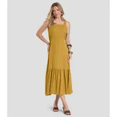 Vestido Midi em Viscose Rajada Dianna Amarelo