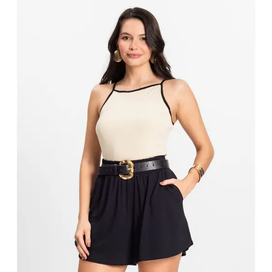Regata Feminina em Ribana de Viscose Rovitex Bege