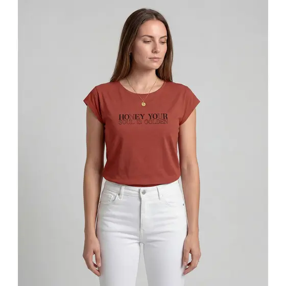 Blusa Feminina Manga Curta Estampada Infinita Cor Laranja