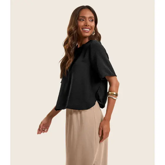 Blusa Feminina Manga Curta Rovitex Preto