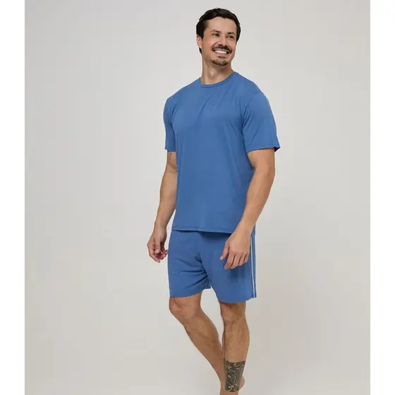 Pijama Curto Masculino Viscolycra Evanilda Azul
