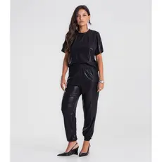 Calça Feminina Aladim em Malha Plissada Dianna Preto