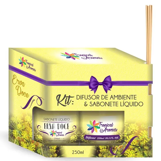 Kit Refil Difusor Aromatizador + Sabonete Líquido Erva Doce 250ml Tropical Aromas