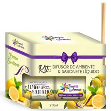 Kit Refil Difusor Aromatizador + Sabonete Líquido Limão Siciliano 250ml Tropical Aromas