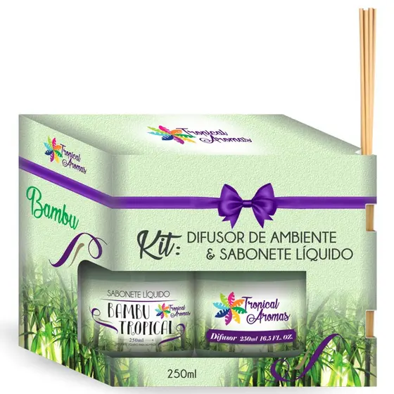Kit Refil Difusor Aromatizador + Sabonete Líquido Bambu 250ml Tropical Aromas