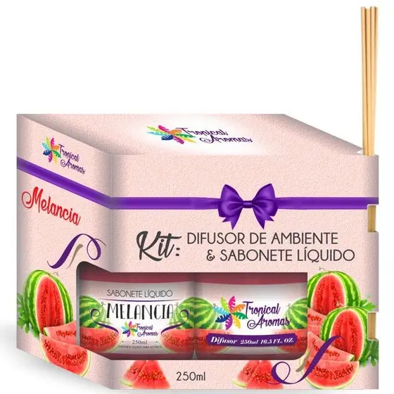 Kit Refil Difusor Aromatizador + Sabonete Líquido Melancia 250ml Tropical Aromas