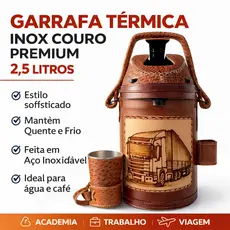 Garrafa Térmica Inox 2,5 Litros Revestida Em Couro legitimo + Copo Tereré