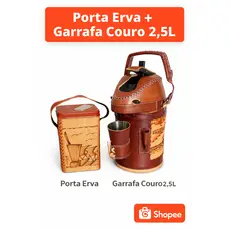 GARRAFA COURO 2,5L + PORTA ERVA +COPO COURO - kit tereré