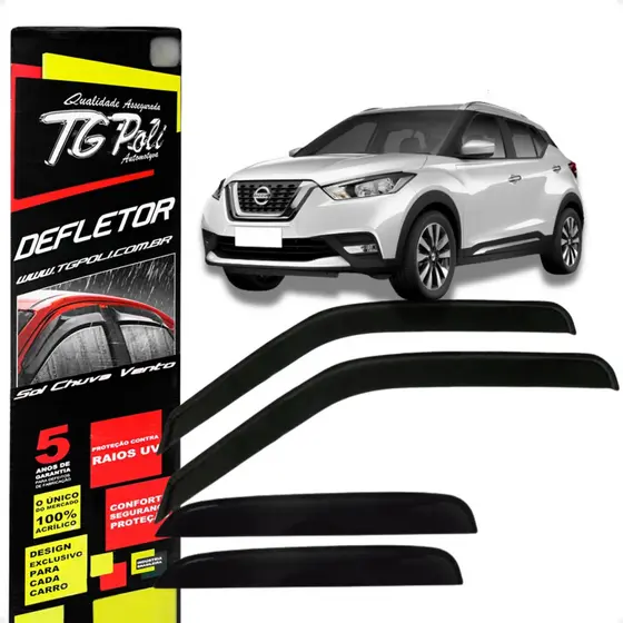 Jogo de Calhas de Chuva Defletores Original TgPoli Nissan Kicks 2017 a 2024 4 Portas