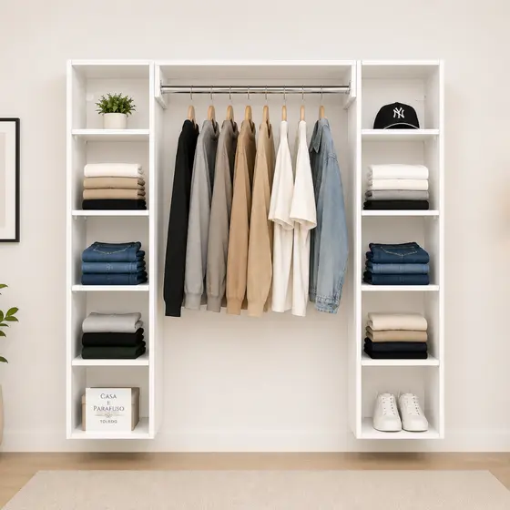Closet com Estantes Laterais e Cabideiro – Organização e Praticidade para seu Quarto-88