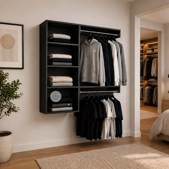 Arara Suspensa Cabideiro de Parede Closet Aberto Organizador de Roupas 67