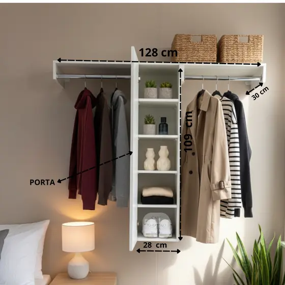 Guarda-Roupa Suspenso Com Porta e Cabideiro–Organização  Praticidade para Quarto, Lavadeira---101