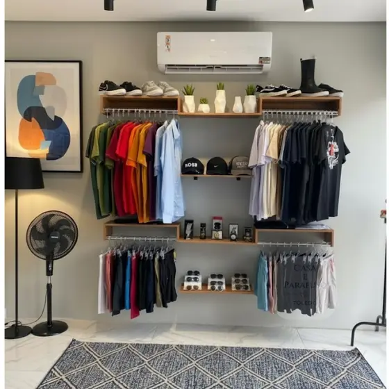 Kit Closet Aberto Suspenso C Cabideiros e Prateleiras  60cm - Modulável Organizador Roupeiro -106