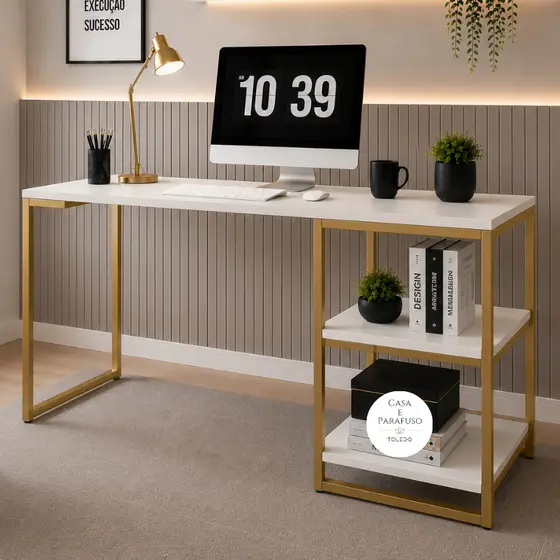 Mesa Escrivaninha 1,10 m com Prateleiras de Metal, Escritório, Estudo, Quarto, Organização prática-122