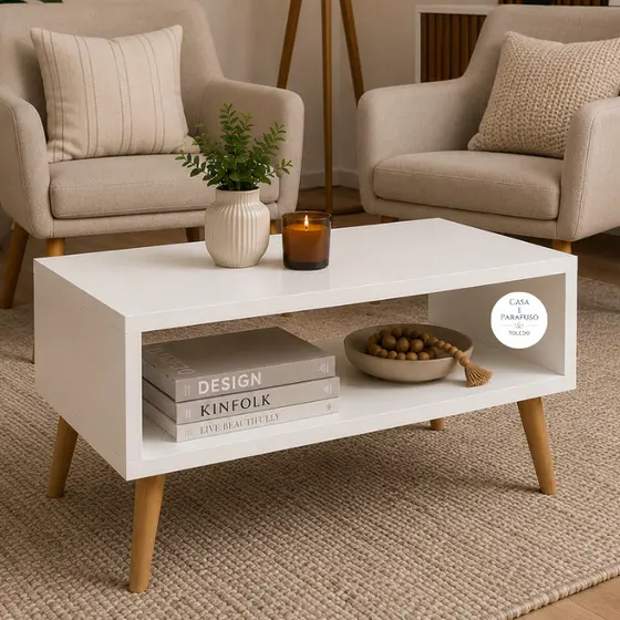 Mesa de Centro para Sala com Nicho 65cm Moderna Compacta e Decorativa-123